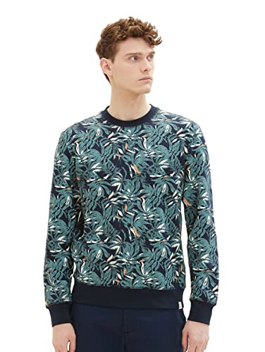 TOM TAILOR Herren 1035631 Sweatshirt, 31270 - Navy Green Big Leaf Design, XL von TOM TAILOR