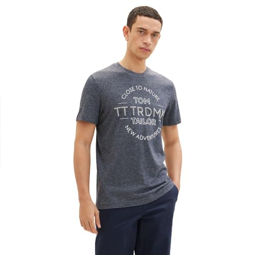 TOM TAILOR Herren 1035635 T-Shirt, 19932 - Navy Grindle Structure, L von TOM TAILOR