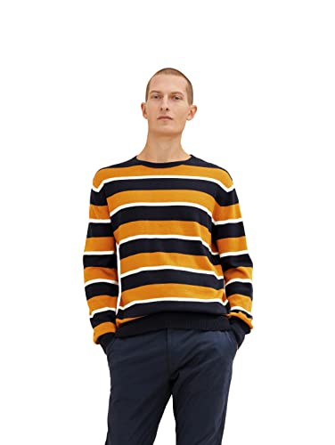 TOM TAILOR Herren 1035759 Pullover, 28111-Orange Navy White Stripe, XL von TOM TAILOR