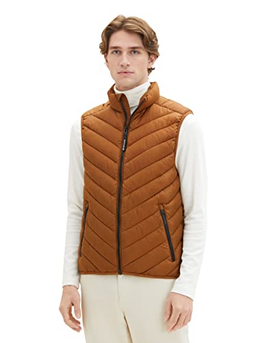 TOM TAILOR Herren 1036072 Lightweight Steppweste mit Stehkragen aus recyceltem Polyester, 25985-deep Cognac, XL von TOM TAILOR