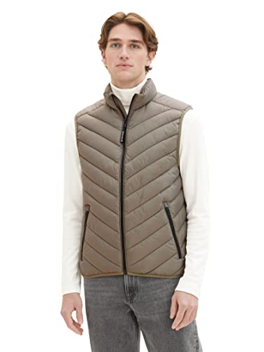 TOM TAILOR Herren 1036072 Lightweight Steppweste mit Stehkragen aus recyceltem Polyester, 32097-smokey Olive Green, M von TOM TAILOR