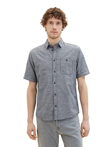 TOM TAILOR Herren 1036213 Hemd, 29605 - Navy Herringbone Structure, S von TOM TAILOR