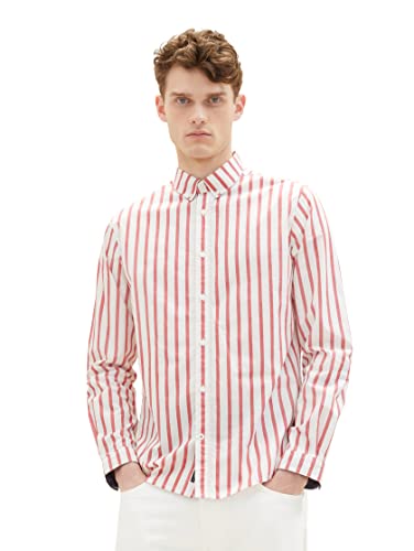 TOM TAILOR Herren 1036219 Hemd, 31787 - Red Off White Stripe, XXL von TOM TAILOR