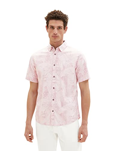TOM TAILOR Herren 1036222 Kurzarm-Hemd mit Palmen-Muster, 31802-Pink Tonal Big Leaf Design, S von TOM TAILOR