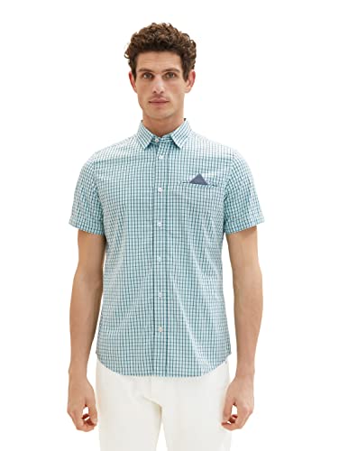 TOM TAILOR Herren 1036223 Slim Fit Kurzarm-Hemd, 31807-Turquoise Navy Check, L von TOM TAILOR
