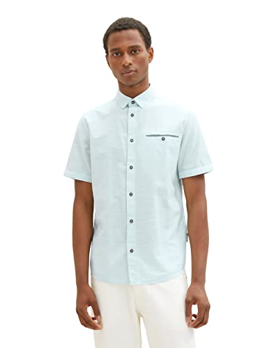 TOM TAILOR Herren 1036224 Kurzarm-Hemd mit Brusttasche, 31811-Turquoise White Structure, XXL von TOM TAILOR