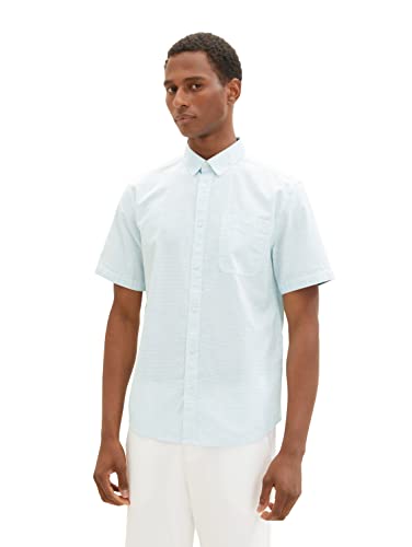 TOM TAILOR Herren 1036229 Kurzarm-Hemd mit Brusttasche, 31832-Turquoise Off White Structure, M von TOM TAILOR