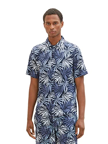 TOM TAILOR Herren 1036232 Sommer-Hemd mit Muster, 31839-Navy Tonal Leaf Design, XXL von TOM TAILOR