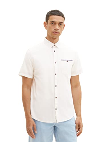TOM TAILOR Herren 1036236 Chambray Kurzarm-Hemd mit Brusttasche, 10332-Off White, 3XL von TOM TAILOR