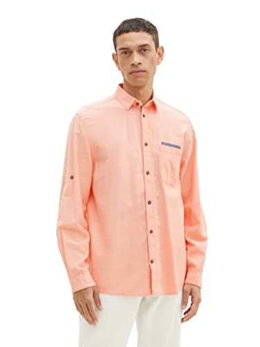 TOM TAILOR Herren 1036237 Comfort Fit Hemd mit Verstellbarer Ärmellänge, 31850-Orange White Chambray, L von TOM TAILOR