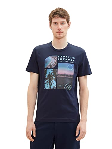 TOM TAILOR Herren 1036365 T-Shirt mit Foto-Print, 10668-Sky Captain Blue, XXL von TOM TAILOR