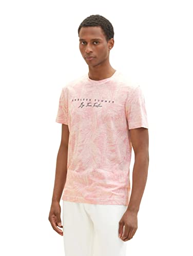 TOM TAILOR Herren 1036373 T-Shirt mit Palmen-Muster, 31802-Pink Tonal Big Leaf Design, 3XL von TOM TAILOR