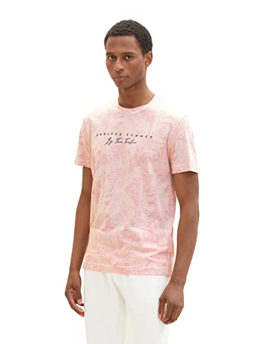 TOM TAILOR Herren 1036373 T-Shirt mit Palmen-Muster, 31802-Pink Tonal Big Leaf Design, M von TOM TAILOR