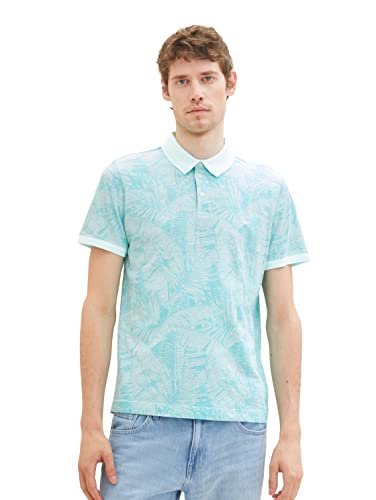 TOM TAILOR Herren 1036375 Poloshirt mit Palmen-Muster, 31801-Turquoise Tonal Leaf Design, L von TOM TAILOR