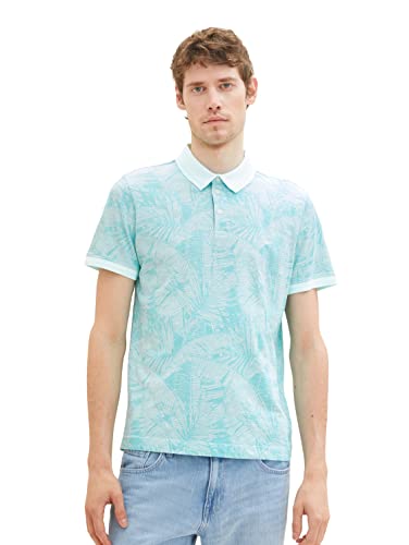 TOM TAILOR Herren 1036375 Poloshirt mit Palmen-Muster, 31801-Turquoise Tonal Leaf Design, M von TOM TAILOR