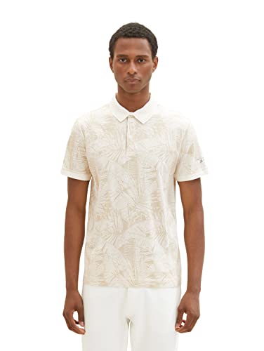 TOM TAILOR Herren 1036375 Poloshirt mit Palmen-Muster, 32005-Offwhite Beige Leaf Design, S von TOM TAILOR