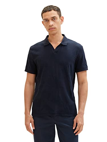 TOM TAILOR Herren 1036376 Jaquard Poloshirt mit Palmen-Muster, 10668-Sky Captain Blue, L von TOM TAILOR