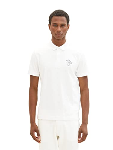 TOM TAILOR Herren 1036379 Poloshirt mit Palmen-Print, 10332-Off White, L von TOM TAILOR