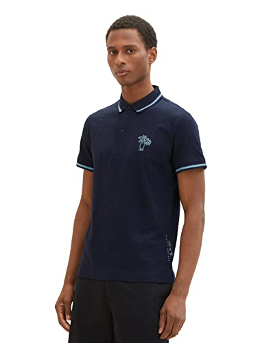 TOM TAILOR Herren 1036379 Poloshirt mit Palmen-Print, 10668-Sky Captain Blue, M von TOM TAILOR