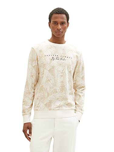 TOM TAILOR Herren 1036391 Sweatshirt mit Palmen-Muster, 32005-Offwhite Beige Leaf Design, L von TOM TAILOR