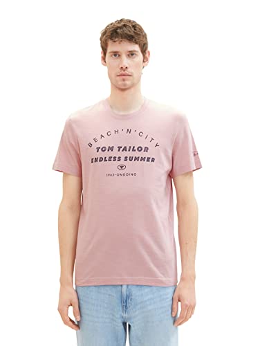 TOM TAILOR Herren 1036418 Basic T-Shirt mit Print, 32035-Pink Streaky Melange, 3XL von TOM TAILOR