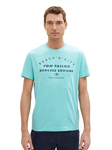 TOM TAILOR Herren 1036418 Basic T-Shirt mit Print, 32036-Aqua Streaky Melange, XXL TOM TAILOR Herren 1036418 Basic T-Shirt mit Print, 32036-Aqua Streaky Melange, XXL von TOM TAILOR