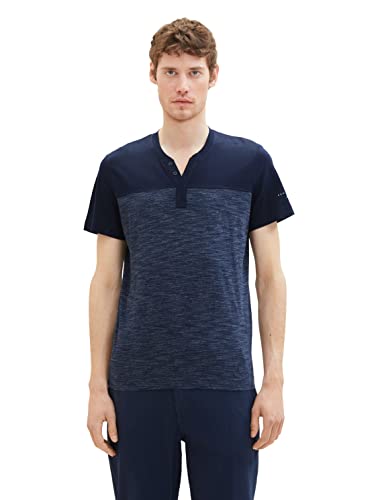 TOM TAILOR Herren 1036419 Serafino T-Shirt, 32033-Blue Streaky Melange, L von TOM TAILOR