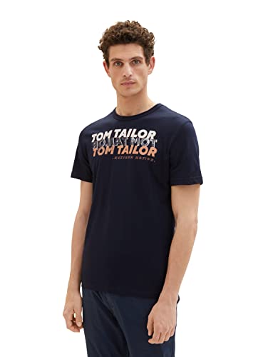 TOM TAILOR Herren 1036426 T-Shirt mit Print, 10668-Sky Captain Blue, 3XL von TOM TAILOR