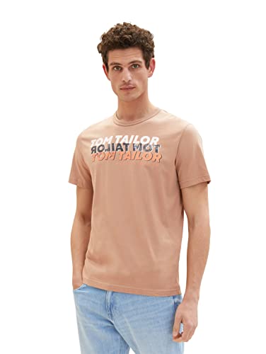 TOM TAILOR Herren 1036426 T-Shirt mit Print, 24048-Desert Fawn, S von TOM TAILOR