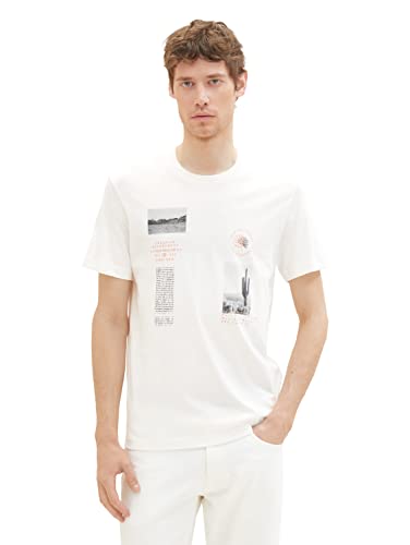 TOM TAILOR Herren 1036427 T-Shirt mit Foto-Print, 10332-Off White, M von TOM TAILOR