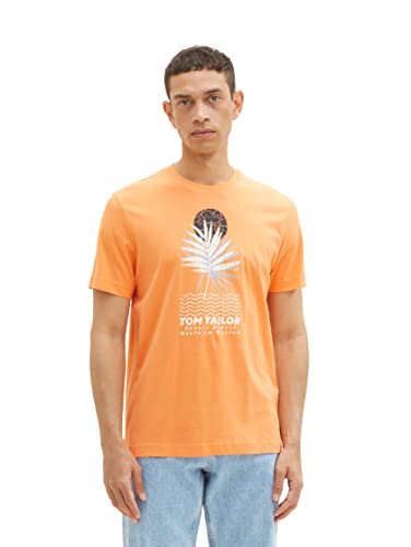 TOM TAILOR Herren 1036430 T-Shirt mit Sommer-Print, 22195-Fruity Melon Orange, XXL von TOM TAILOR
