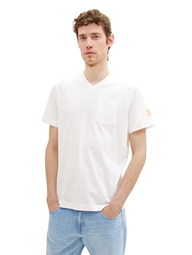 TOM TAILOR Herren 1036432 T-Shirt im Washed-Look mit V-Ausschnitt, 10332-Off White, M von TOM TAILOR
