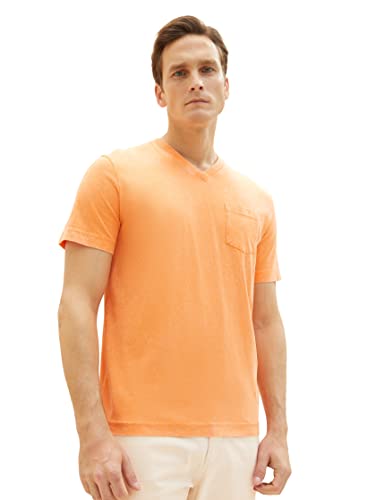 TOM TAILOR Herren 1036432 T-Shirt im Washed-Look mit V-Ausschnitt, 22195-Fruity Melon Orange, M von TOM TAILOR
