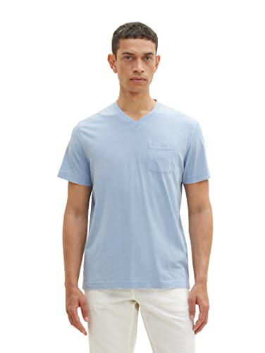 TOM TAILOR Herren 1036432 T-Shirt im Washed-Look mit V-Ausschnitt, 26320-Stonington Blue, L von TOM TAILOR