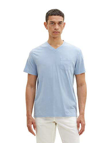 TOM TAILOR Herren 1036432 T-Shirt im Washed-Look mit V-Ausschnitt, 26320-Stonington Blue, XXL von TOM TAILOR