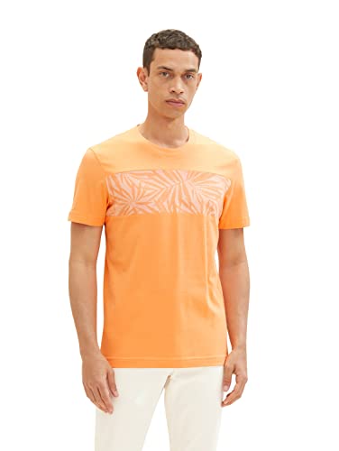 TOM TAILOR Herren 1036436 T-Shirt mit Palmen-Print, 22195-Fruity Melon Orange, L von TOM TAILOR