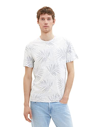 TOM TAILOR Herren 1036440 T-Shirt mit Muster, 31838-Light Blue Tonal Leaf Design, XXL von TOM TAILOR