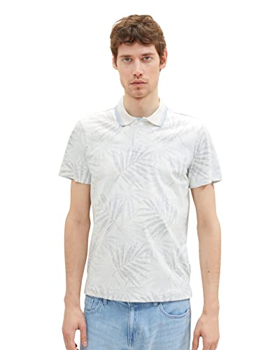 TOM TAILOR Herren 1036441 Poloshirt mit Allover-Print, 31838-Light Blue Tonal Leaf Design, XL von TOM TAILOR