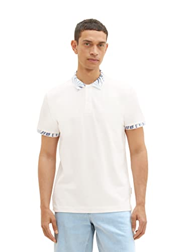 TOM TAILOR Herren 1036556 Poloshirt mit gemustertem Kragen, 10332-Off White, L von TOM TAILOR