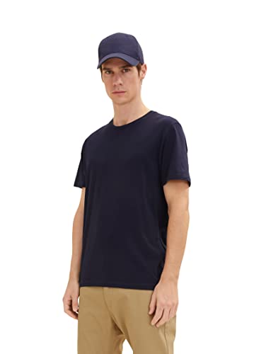 TOM TAILOR Herren Basic T-Shirt mit Logo-Stickerei, 10690 - Knitted Navy, S von TOM TAILOR