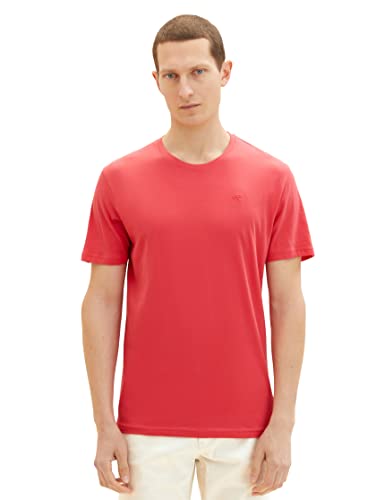 TOM TAILOR Herren Basic T-Shirt mit Logo-Stickerei, 31045 - Soft Berry Red, XL von TOM TAILOR