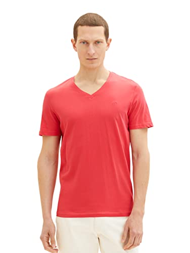 TOM TAILOR Herren Basic T-Shirt mit V-Ausschnitt, 31045 - Soft Berry Red, S von TOM TAILOR