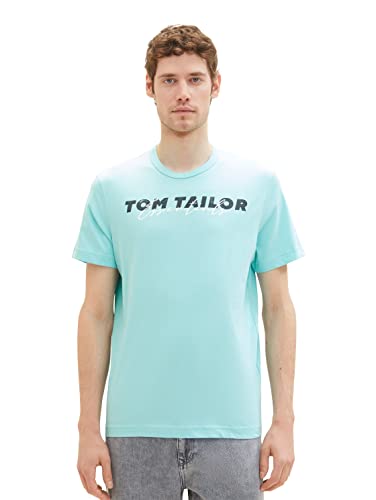 TOM TAILOR Herren 1037277 T-Shirt mit Logo-Print, 31046-Blue Tibetan Stone, L von TOM TAILOR