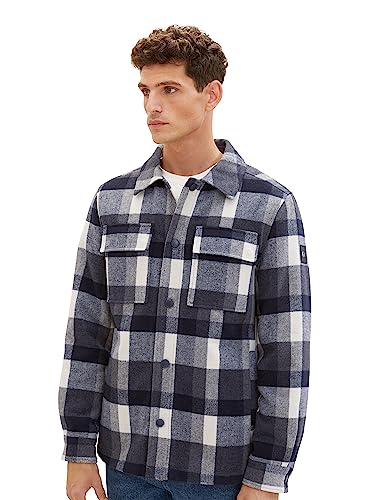 TOM TAILOR Herren 1037332 Karo-Overshirt Jacke mit gestepptem Innenfutter, 32570-blue Navy Big Check, S von TOM TAILOR