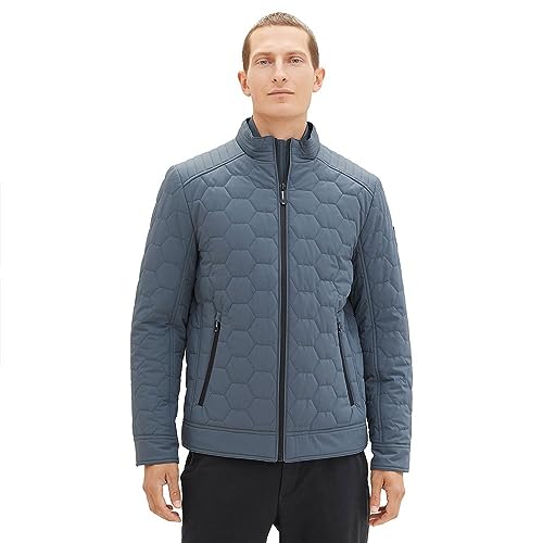 TOM TAILOR Herren 1037334 Steppjacke mit Stehkrgen im Biker-Style, 32506-dusty Dark Teal, L von TOM TAILOR