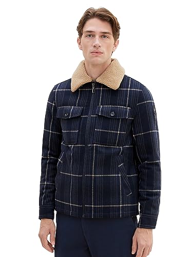 TOM TAILOR Herren 1037338 Karo Jacke in Woll-Optik mit Teddy-Kragen, 32515-navy Wool Check, M von TOM TAILOR