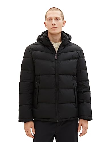 TOM TAILOR Herren 1037339 Puffer-Jacke mit Kapuze, 29999-Black, XXL von TOM TAILOR