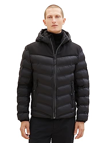 TOM TAILOR Herren 1037341 Hybrid Steppjacke mit Abnehmbarer Kapuze, 29999-Black, S von TOM TAILOR