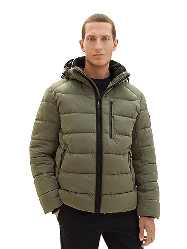 TOM TAILOR Herren 1037342 Puffer-Jacke mit Abnehmbarer Kapuze, 32097-smokey Olive Green, M von TOM TAILOR