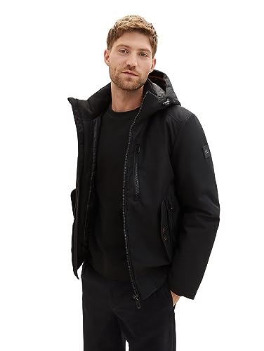 TOM TAILOR Herren 1037343 Blouson Winterjacke mit Abnehmbarer Kapuze, 29999-Black, L von TOM TAILOR